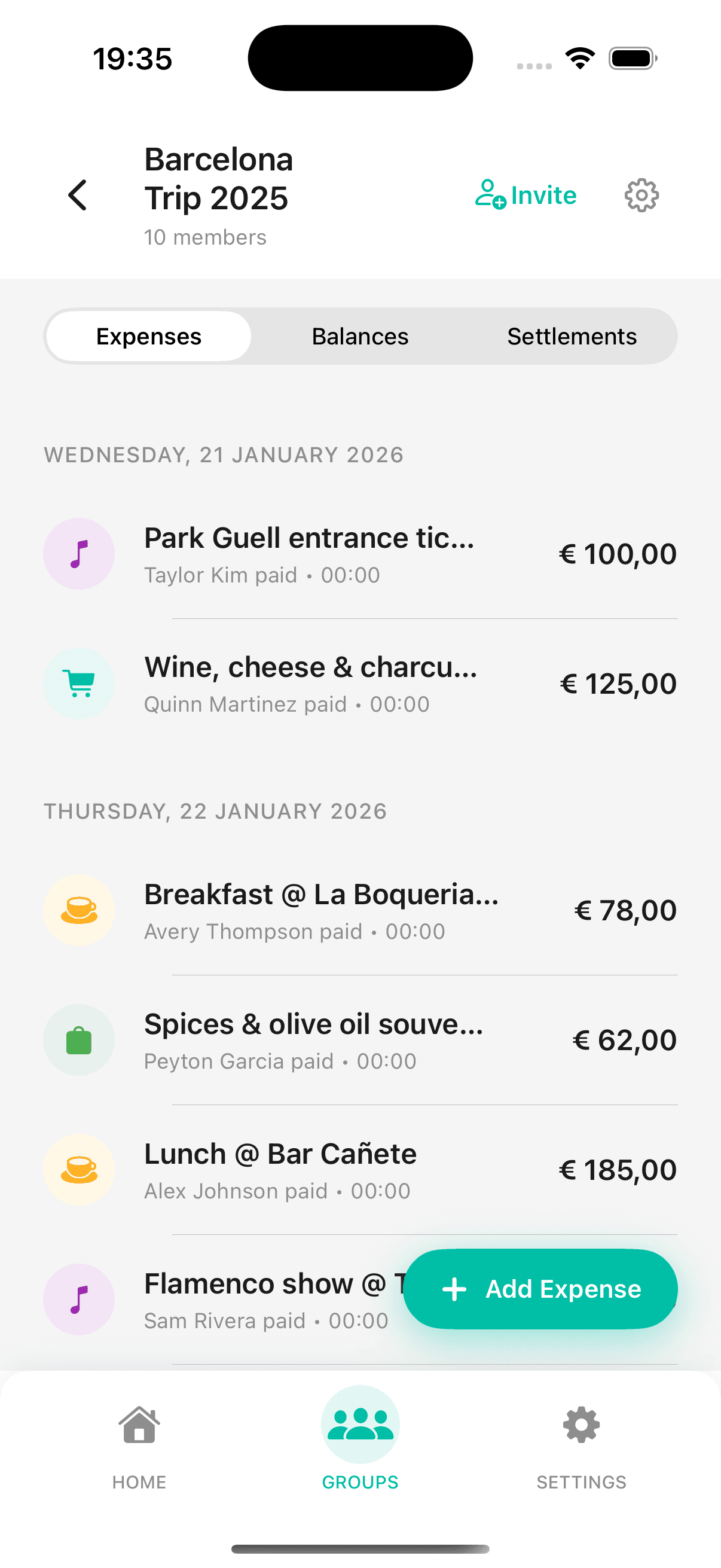 Solvo Expenses screen